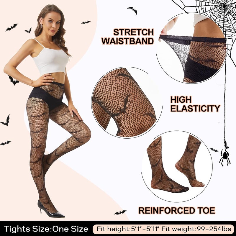 MANZI Patterned Fishnet Tights for Women 3 Pairs Pattern Fishnet Stockings Spiderweb Halloween Tights - Image 3